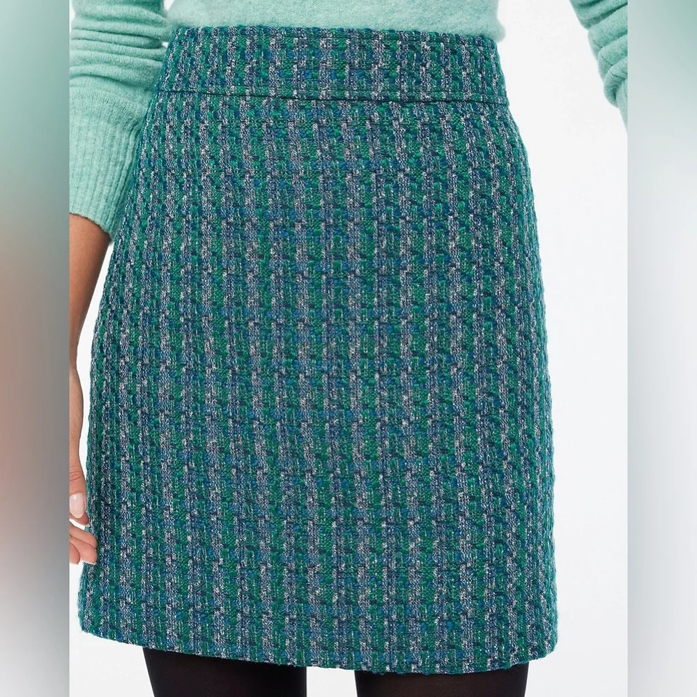 NWT J. CREW Green and Blue Tweed A-line Skirt Size 4